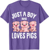 Funny Pig Lover & Owner Gift Ideas Just A Boy Who Loves Pigs Kids Boys T-Shirt - Purple Heather