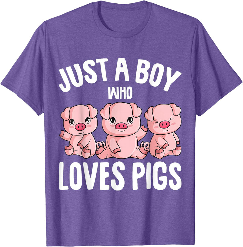 Funny Pig Lover & Owner Gift Ideas Just A Boy Who Loves Pigs Kids Boys T-Shirt - Purple Heather