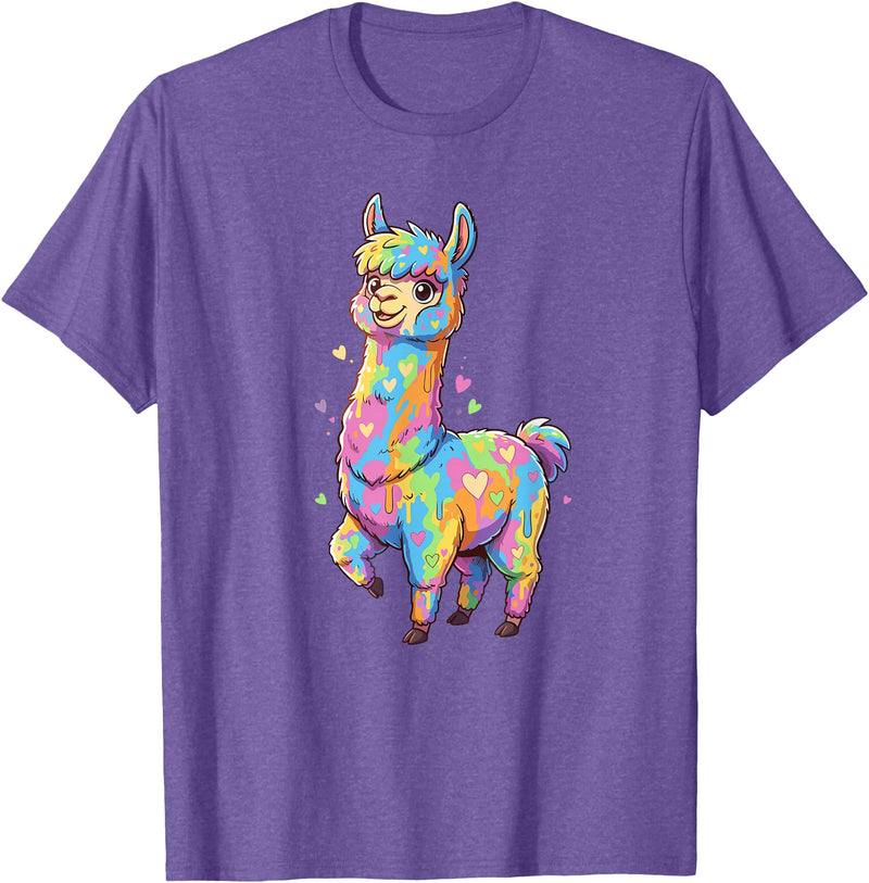 Rainbow Llama Love Pastel Hearts Kawaii Colorful Rainbow Heart Llama Kawaii Cute T-Shirt - Purple Heather