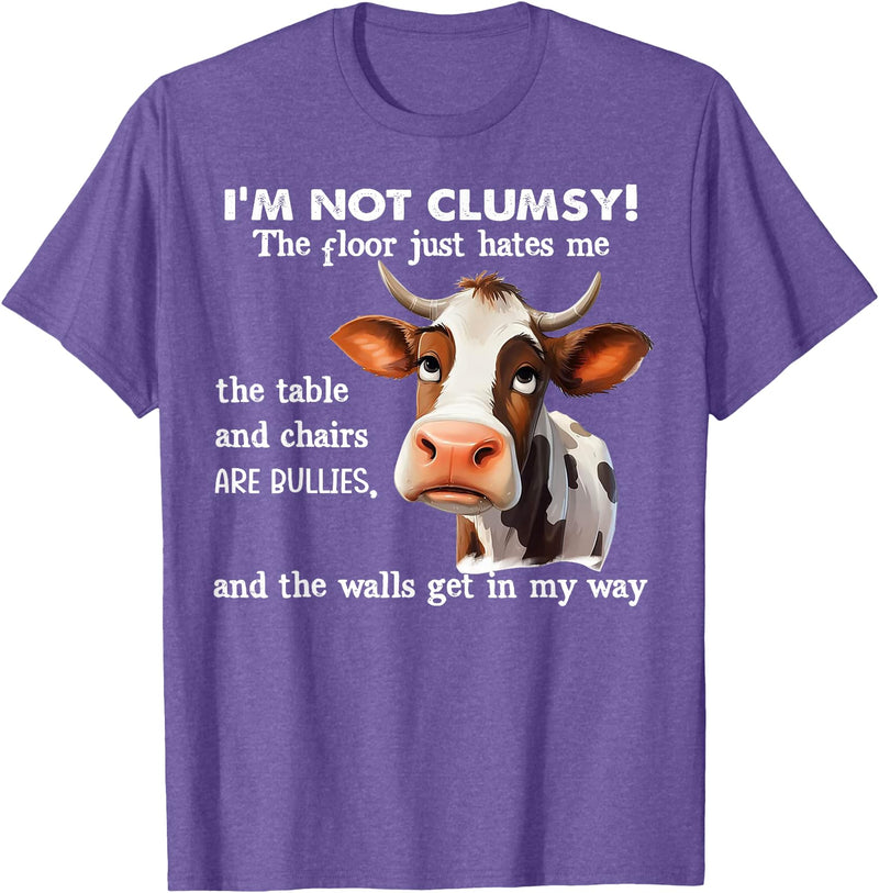 Funny Cow I'm Not Clumsy The Floor Tee Shirt Cow I'm Not Clumsy The Floor Just Hates Me The Table T-Shirt - Purple Heather
