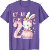 Rabbit Princess Children's Birthday 2 Years Girl Pink T-Shirt in Purple Heather