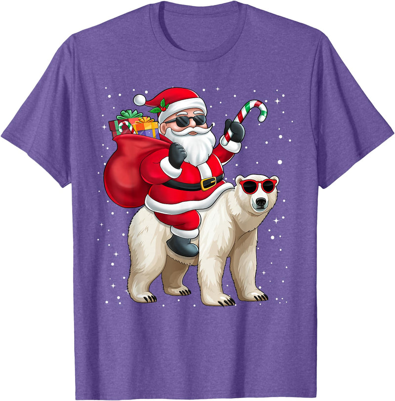 Santa Claus Riding A Polar Bear Xmas Funny Santa Claus Riding A Polar Bear Christmas Boy Girl Kids T-Shirt - Purple Heather