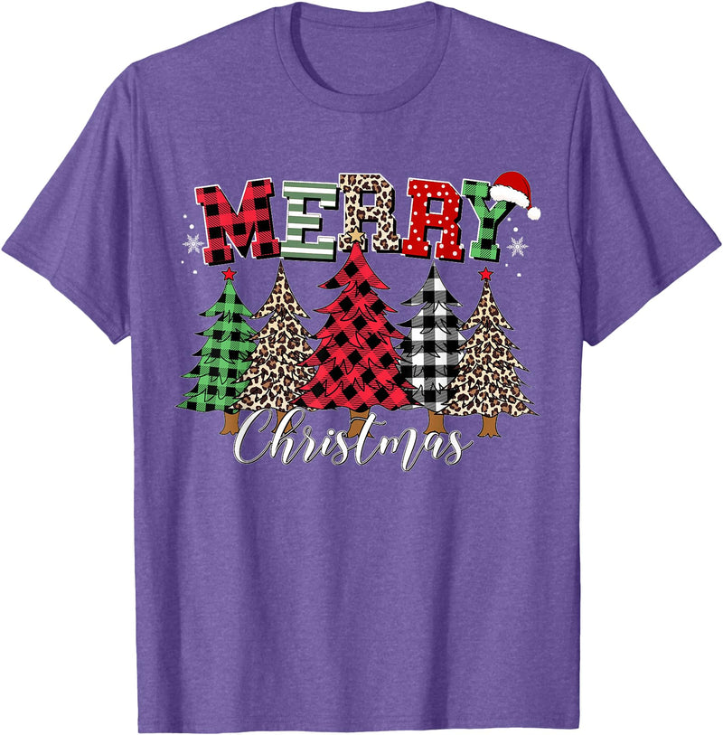 Merry Christmas Leopard Buffalo Red Plaid for Men Women T-Shirt - Purple Heather