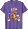 Cute Easter Bunny Rabbit with Eggs Whimsical Moose Design T-Shirt in Purple Heather