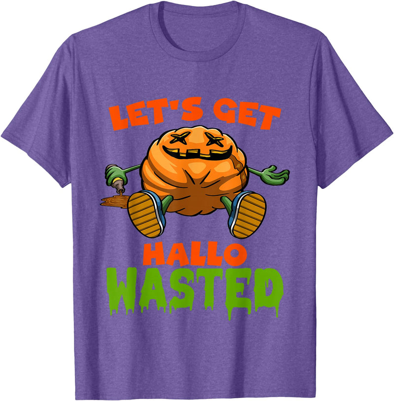 Lets Get Hallowasted Drunk Pumpkin Halloween Lets Get Hallowasted Drunk Pumpkin Funny Halloween T-Shirt - Purple Heather