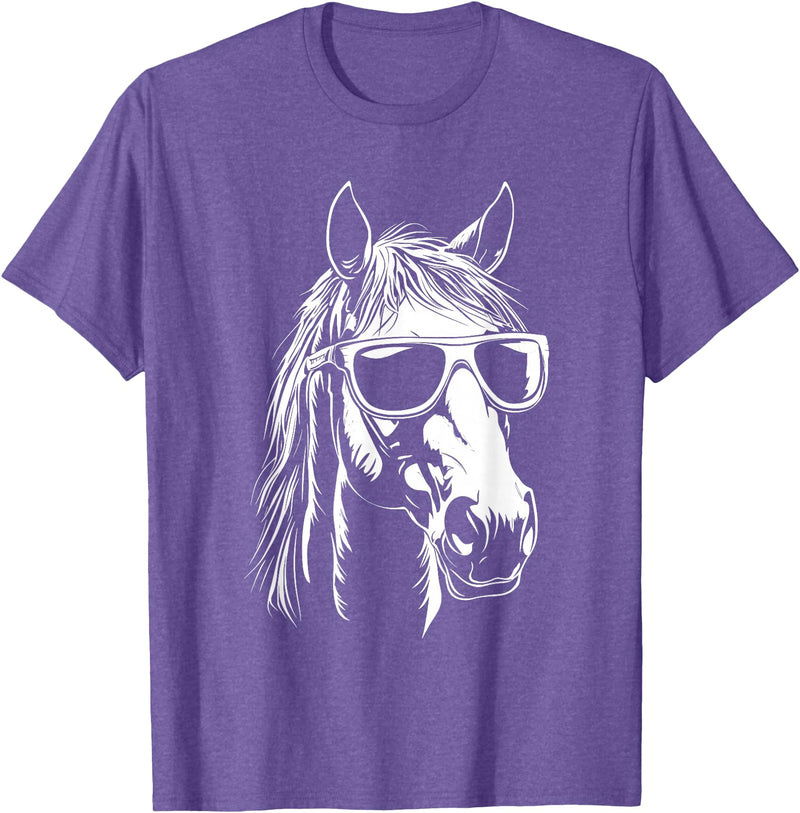 FunnyHorseCo. Funny Horse Sunglasses T-Shirt - Straight - Purple Heather