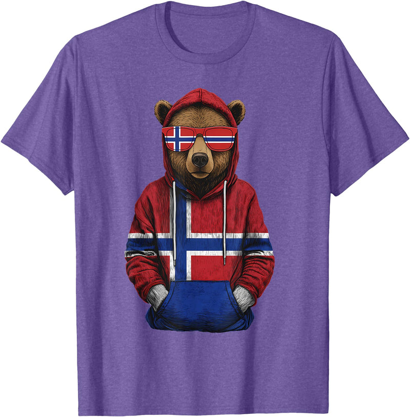 Cool Norwegian Roots Norway Norway Roots Bear Norge Norwegian Flag T-Shirt - Purple Heather