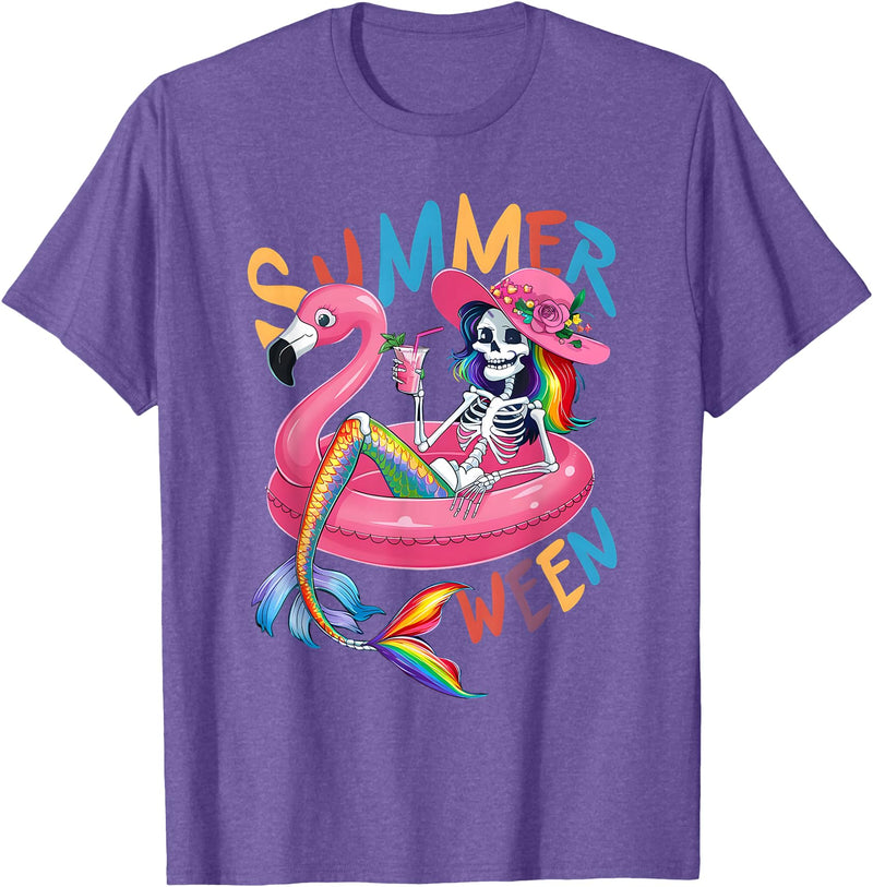 Summer Halloween Summerween Summerween Mermaid Skeleton Flamingo Summer Halloween Women T-Shirt - Purple Heather