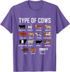COW Designs By ShirtZilla Types of Cows Shirt Farmer Tee Shirt Costume Cow T-Shirt - Purple Heather