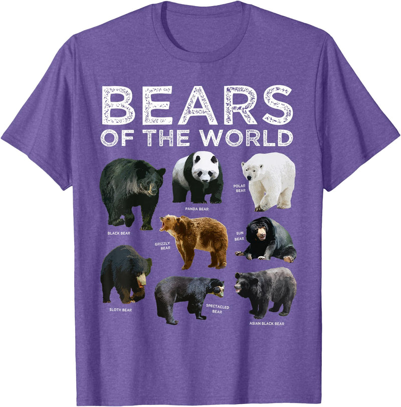 Bears of the World Creationz Eight Bears of the World Panda Polar Grizzly Black Cute T-Shirt - Purple Heather
