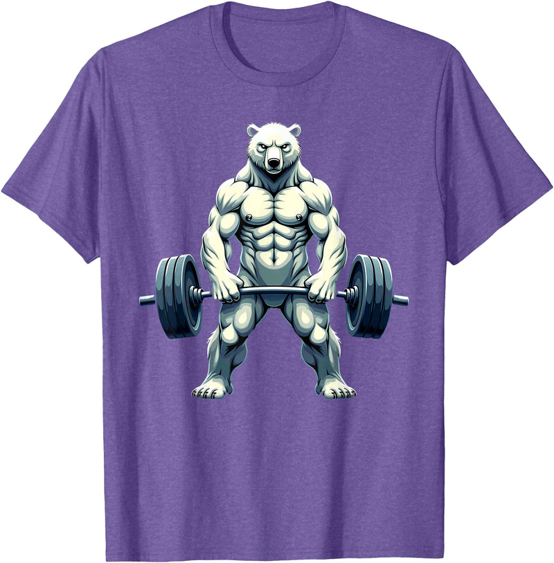 Fitness Polar Bear Gymer Bodybuilder Workout Gym Polar Bear Deadlift Weightlifting T-Shirt - Purple Heather