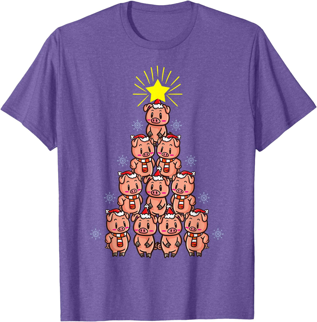 Piggy Go Cute Pig Christmas Tree Gift Shirt Farm Piggies T-Shirt - Purple Heather