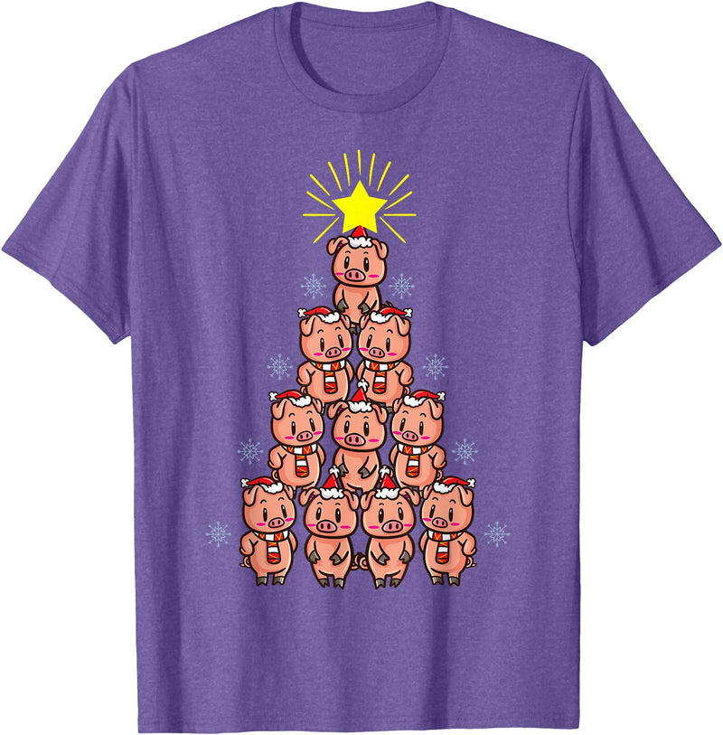 Piggy Go Cute Pig Christmas Tree Gift Shirt Farm Piggies T-Shirt - Purple Heather