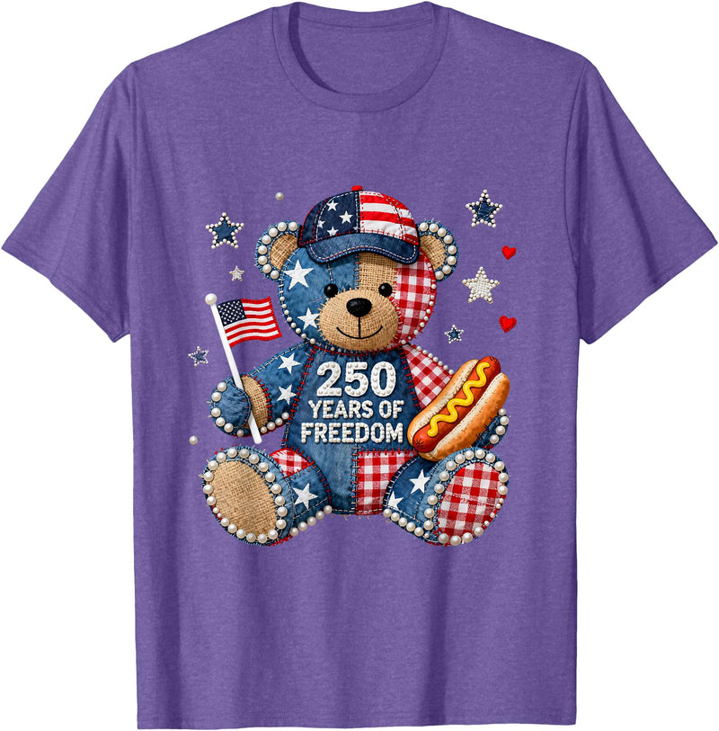 Patriotic Bear USA Vintage Co 250 Years of Freedom Patriotic Bear USA Retro T-Shirt - Purple Heather