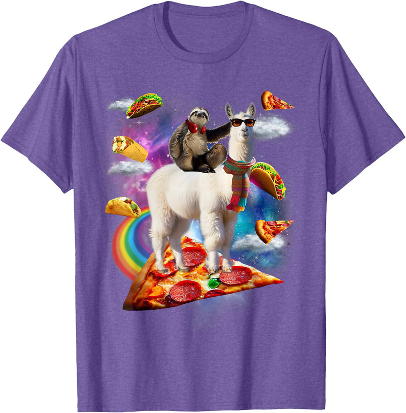 Funny Rainbow Sloth Llama in space Co. Sloth Llama Galaxy Pizza Taco Burrito Rainbow Funny Surreal T-Shirt - Purple Heather
