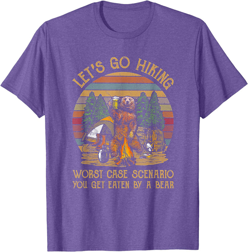 Let's Go Hiking Worst Case Scenario You Get Eaten By A Bear T-Shirt - Purple Heather