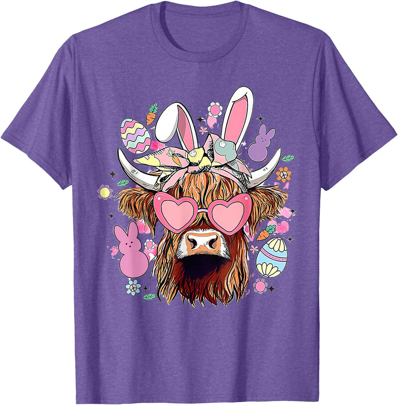 Easter Day Highland Cow t -shir t Easter Day Highland Cow T-Shirt - Purple Heather