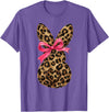 Funny Bunny Coquette Bow Rabbit Leopard Easter T-Shirt in Purple Heather