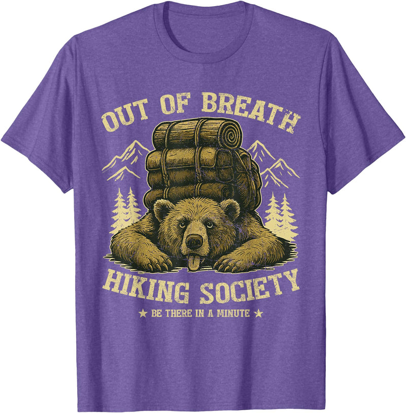 Bear Camp Trekkers Funny Hiking Bear Out of Breath Joke T-Shirt - Purple Heather