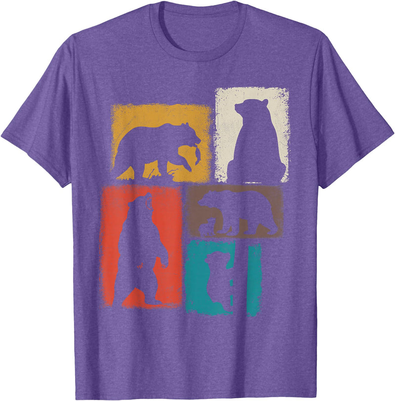 Bear Asymmetrical Collage Design Bear Vintage Collage Outdoorsman Wildlife Lover T-Shirt - Purple Heather