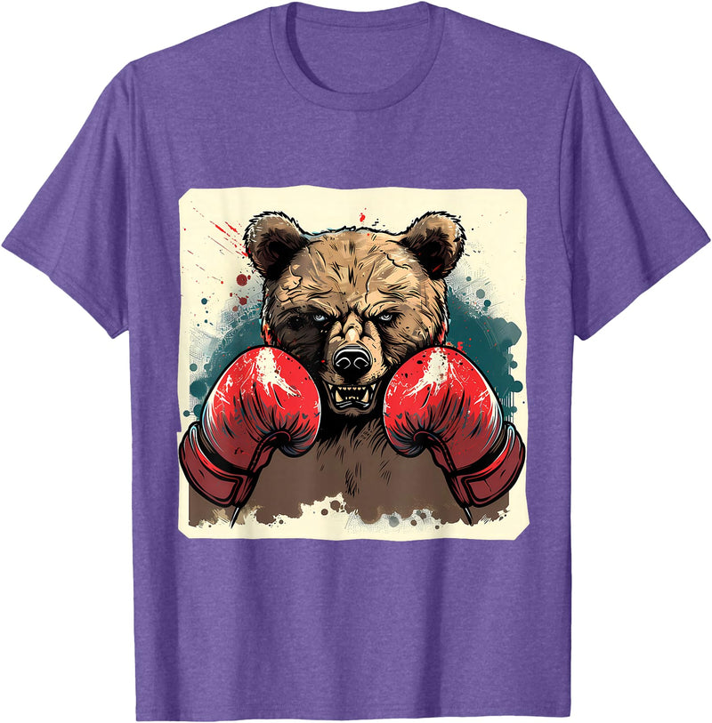 Funny Boxing Animals Boxer Bear With Boxing Gloves Kickboxing Funny Boxing T-Shirt - Purple Heather