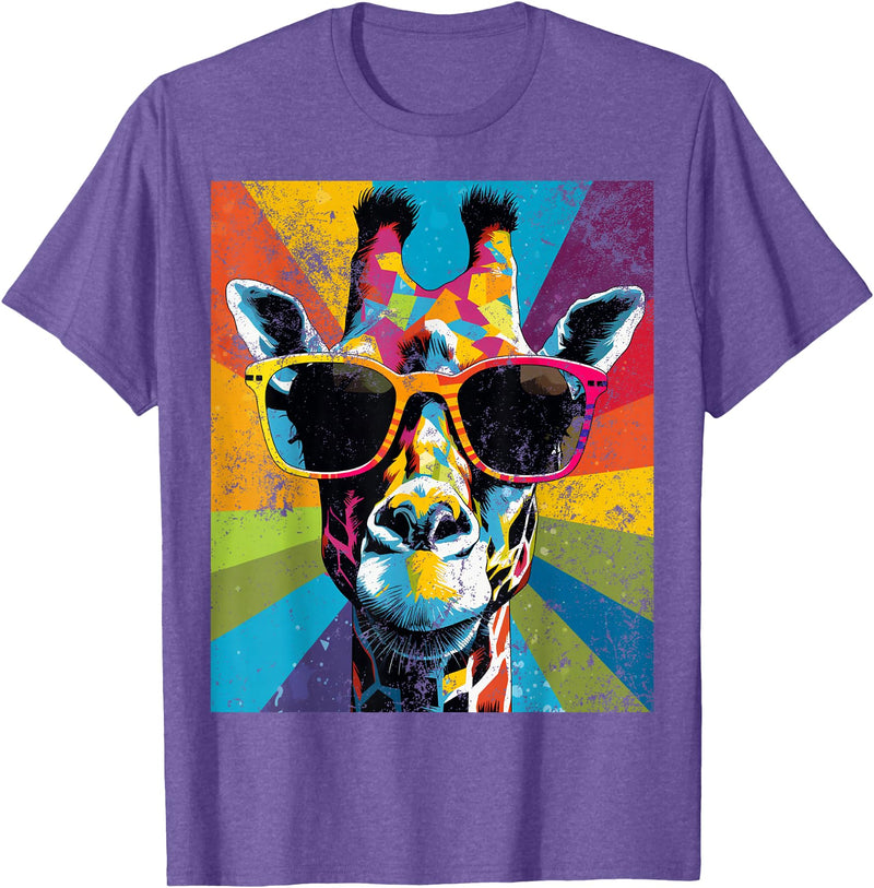 Giraffe Vintage Sunglasses Funny African By Tarin Giraffe Vintage Sunglasses Funny African Animal Lover T-Shirt - Purple Heather