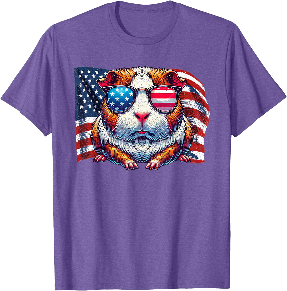 Guinea Pigs American Flag Patriotic Pets Lovers Vintage Guinea Pig Pets Owners Patriotic USA Flag Sunglasses T-Shirt - Purple Heather