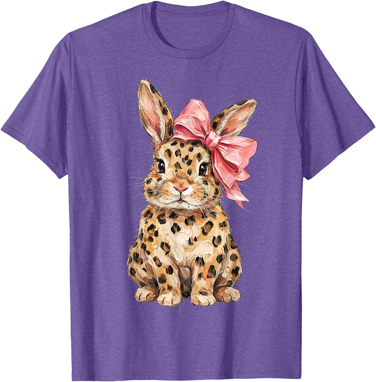 Cute Bunny Leopard Coquette Bow Rabbit Easter Women Girls T-Shirt in Purple Heather