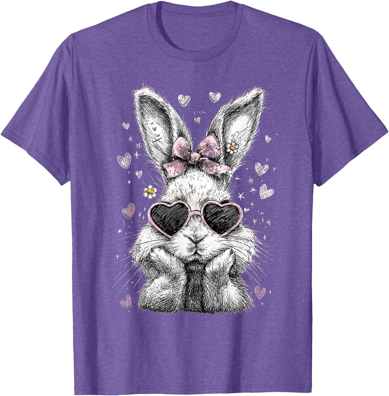 Funny Bunny Face Glasses Bandana Pink Rabbit Happy Easter T-Shirt in Purple Heather
