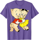 Looney Tunes Porky & Petunia Pig Portrait T-Shirt - Purple Heather