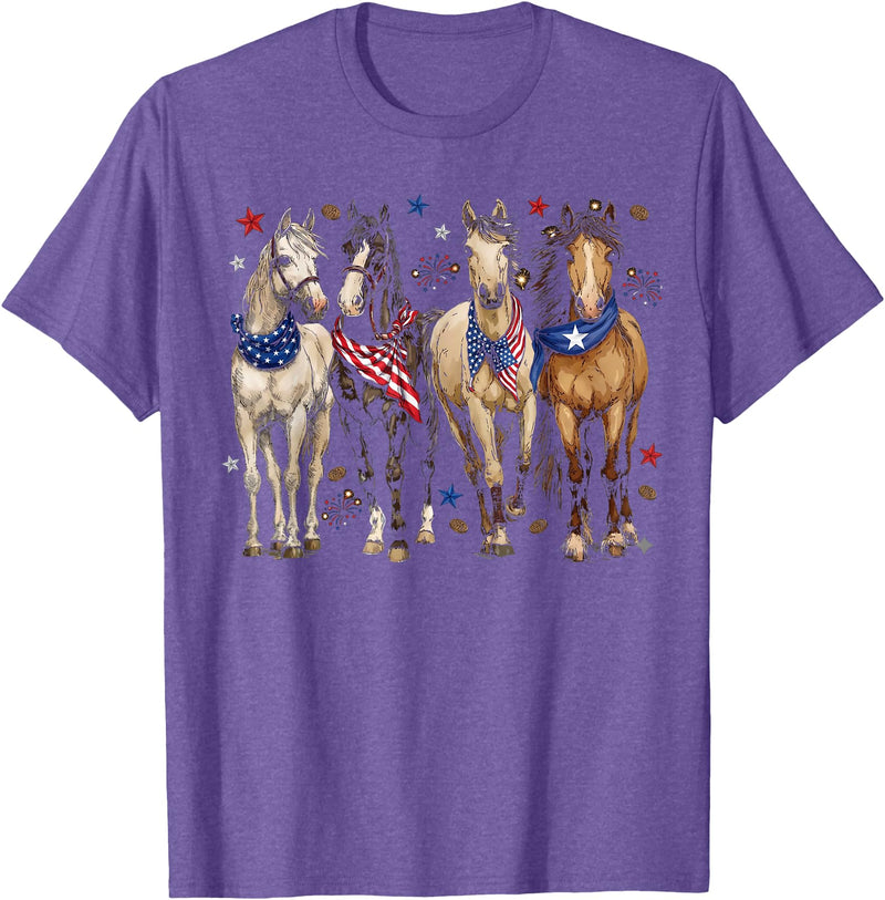 Patriotic Horse Squad 4th of July Equestrian Women Girls T-Shirt - Purple Heather