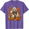 Halloween Pumpkin Ghost Autumn Leaves Graphic Cute Spooky Ghost Fall Halloween Coffee Latte Autumn Pumpkin T-Shirt - Purple