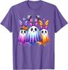 Colorful Cute Ghost Bunny Ears Spooky Easter Rabbit Lover T-Shirt in Purple Heather