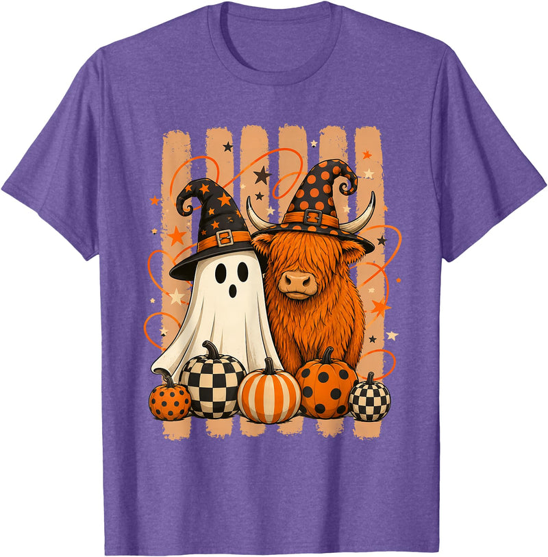 Spooky Highland Cow Heifer Funny Halloween Spooky Season T-Shirt - Purple Heather