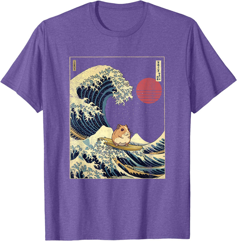 Hamster Kanagawa Wave Funny Surf Animal T-Shirt - Purple Heather