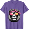 Fashionable Animals Wearing Pink Bandanas Lion Wearing a Pink Bandana Headband and Sunglasses T-Shirt - Purple Heather