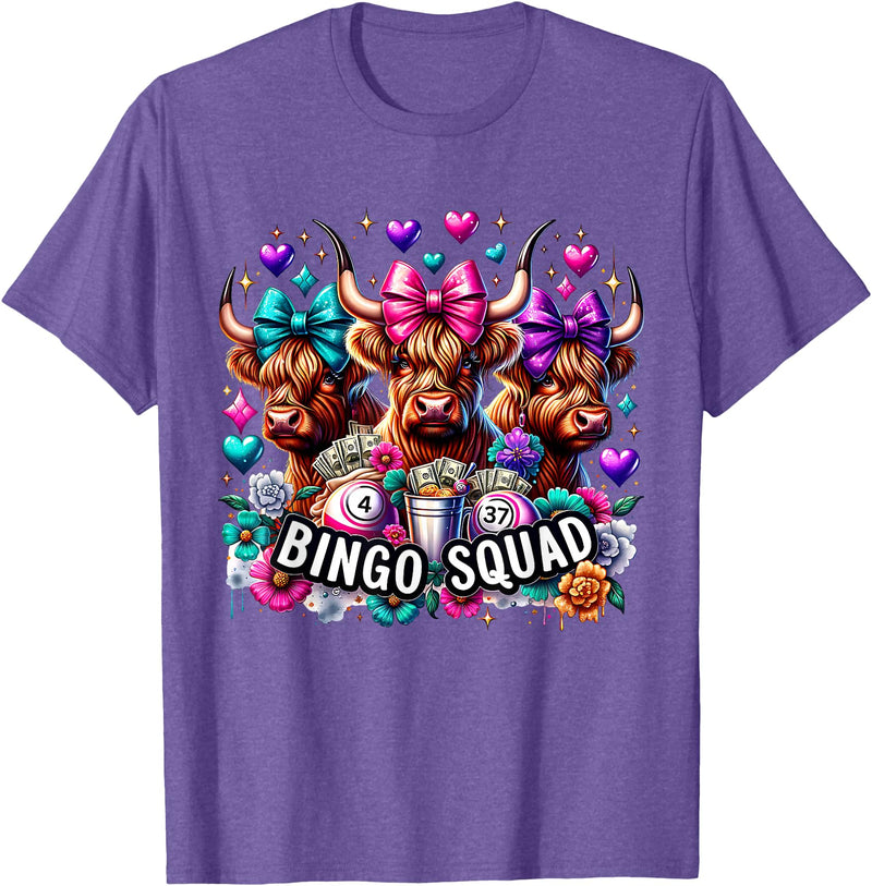Highland Cow Bingo Player Gambler Lottery Player Highland Cow Bingo Squad Player Gambler Lottery Game Lovers T-Shirt -