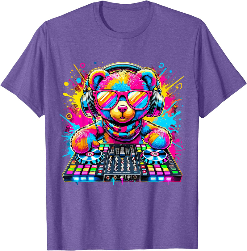 Magical and Funny Music lover Gifts DJ Teddy Bear Disco Hip Hop T-Shirt - Purple Heather