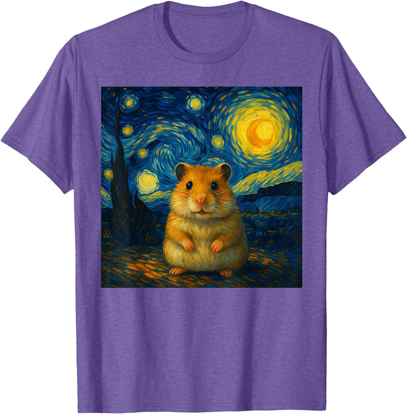 Hamster Starry Night Van Gogh Art for Men Women Kids T-Shirt - Purple Heather