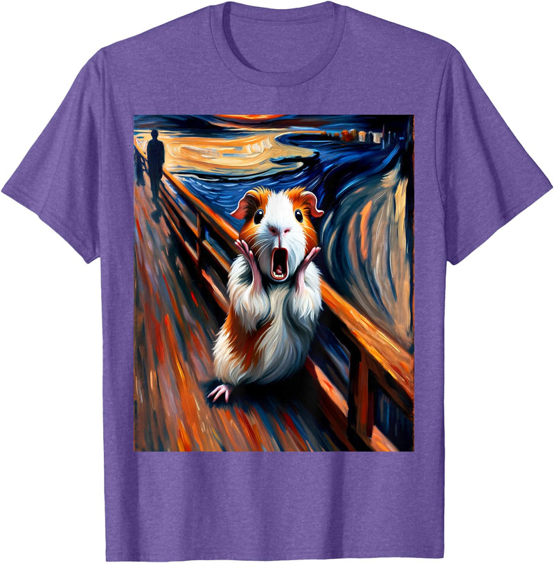 Artsy Guinea Pig Art Funny Animal Painting Humor Expressionist Scream Parody Funny Painting Art Guinea Pig T-Shirt - Purple Heather
