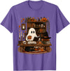 Retro Ghost Reading Funny Halloween Spooky Book Lover T-Shirt - Purple Heather