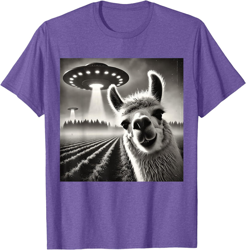 ÄLlamaAlpacaCo. Funny Llama Alpaca Selfie UFOs T-Shirt - Purple Heather