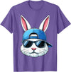 Cool Bunny Face with Sunglasses Cap Easter Kids Boys T-Shirt in Purple Heather