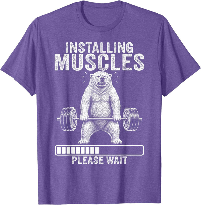 Funny Polar Bear Fitness Deadlift Workout Installing Muscles Please Wait Polar Bear Gym T-Shirt - Purple Heather