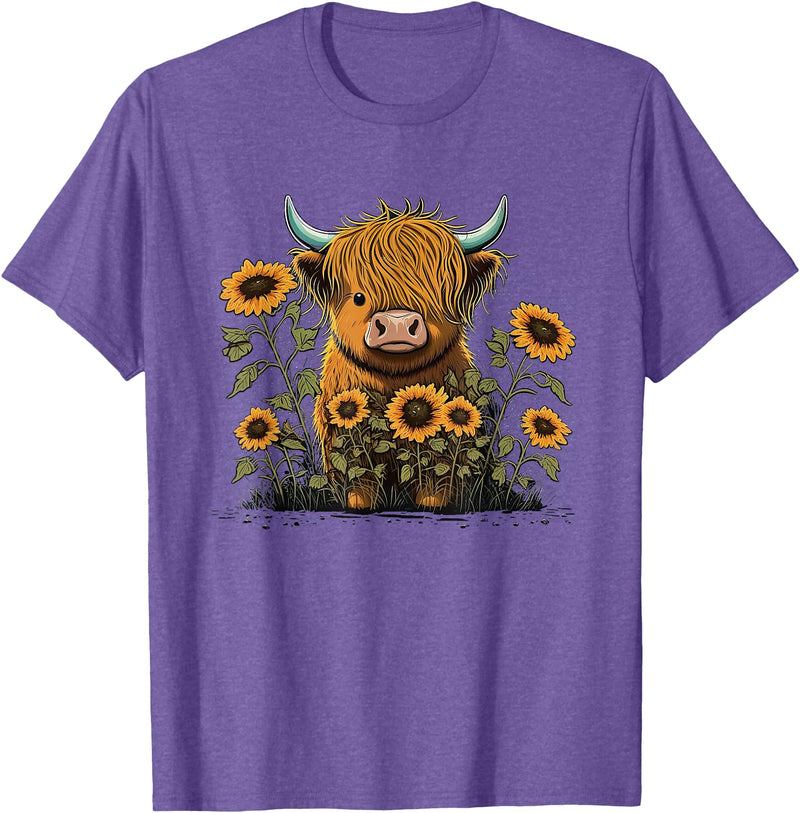 Scottish Highland Cow Cute Highland cattle Cow Funny Highland Cow T-Shirt - Purple Heather