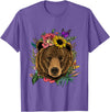 Wowsome! Bear Shirt Nature Floral Grizzly Bear Face Animal Bear Lover T-Shirt - Purple Heather