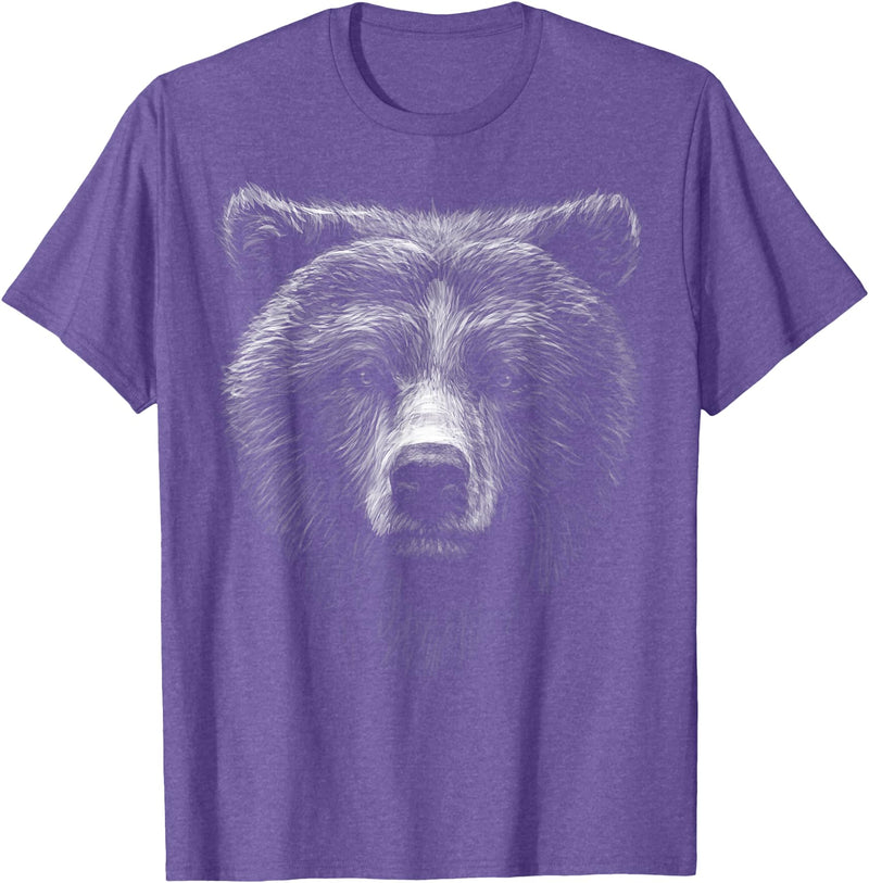 black animals art cute brown bear head black art for lovers Wild Bears animals T-Shirt - Purple Heather