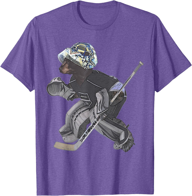 Behrbones Bear Hockey Goalie T-Shirt - Purple Heather