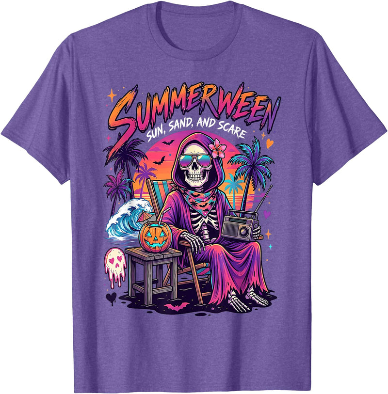 Summerween Halloween in July Spooky Summer Horror summerween Sun Sand and Scare Skeleton Halloween T-Shirt - Purple Heather