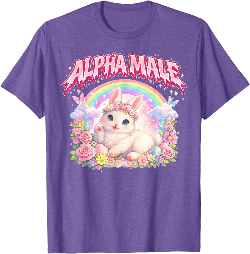 Cute Bunny Rainbow Floral Funny Gifts for Men Women Kid T-Shirt in Purple Heather